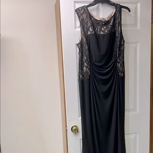 R&M Richards Black Ruched Cowl Neck Maxi Gown